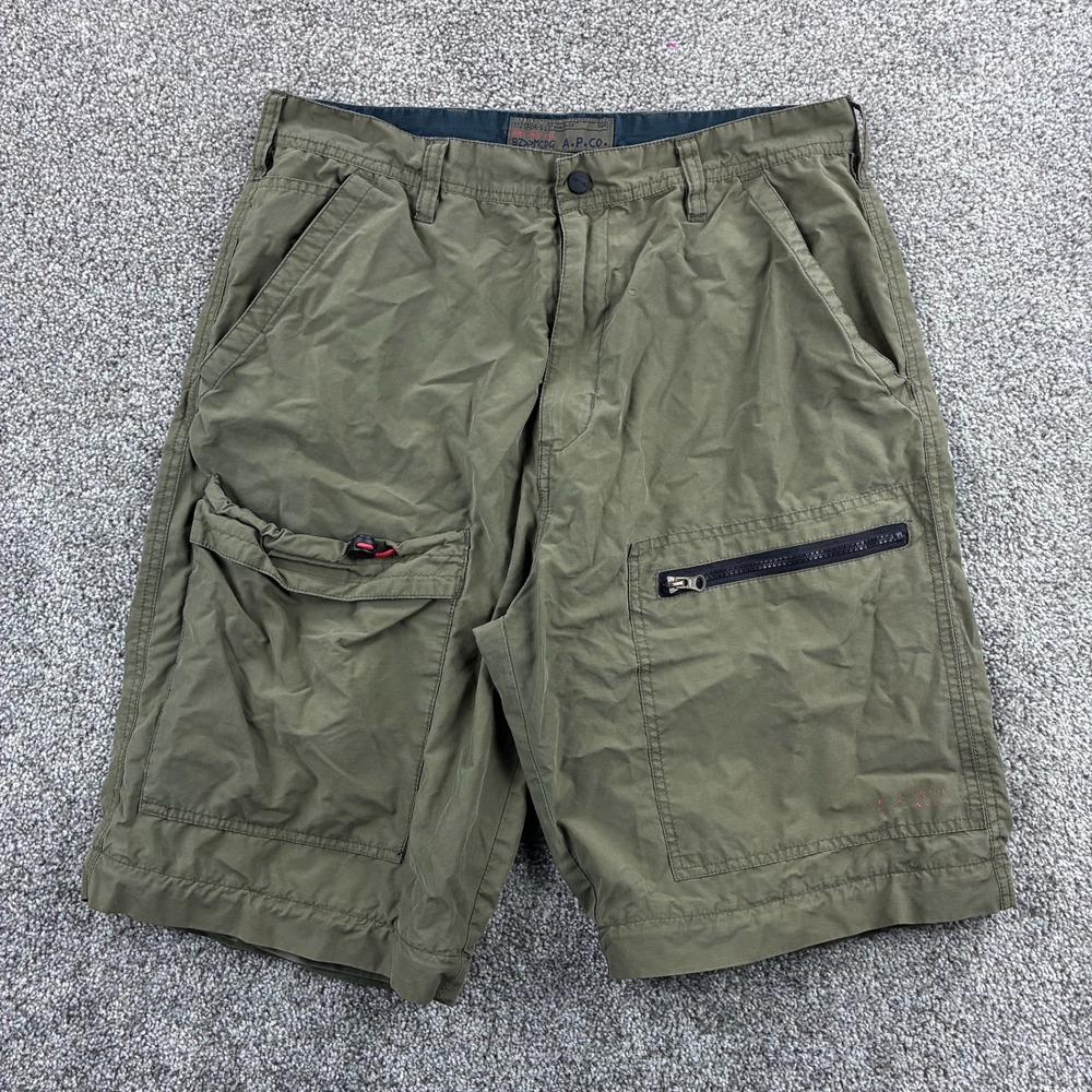 Vintage Y2K A.P. CO. Cargo Shorts Mens 32 Olive Green Cotton Nylon Zip Utility